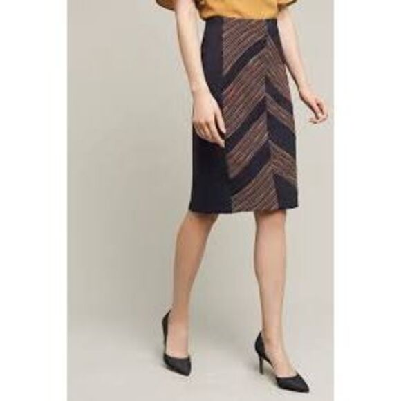 EVA FRANCO for ANTHROPOLOGIE Women’s Black Multi Chevron Panel Pencil Skirt Size - Picture 2 of 8